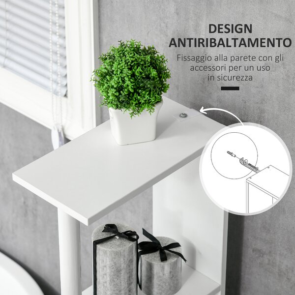 Kleankin Colonna Bagno con 2 Ripiani e 2 Armadietti, Mobile Alto Salvaspazio 15.2x29.8x118cm, Bianco e Legno|Aosom