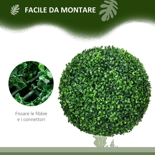 HOMCOM Set di 2 Piante Finte Sfera di Bosso Ø40cm, Decorazione per Interno ed Esterno, Verde|Aosom