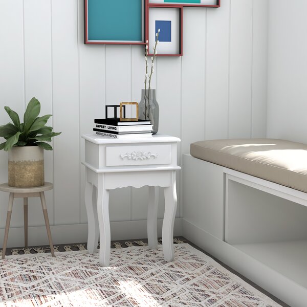 HomCom Comodino Moderno con Cassetto Mobiletto Multiuso Mobili Comodino classico in Legno Bianco|Aosom