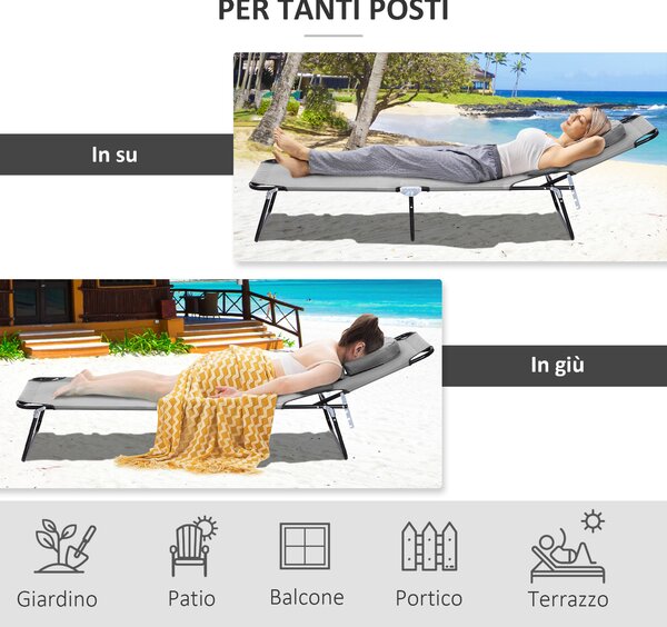 Outsunny Lettino Prendisole Pieghevole con Foro per il Viso Imbottito e Schienale Reclinabile, Grigio
