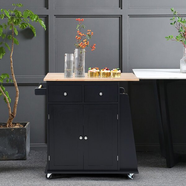 Costway Isola da cucina con contenitore su ruote ripiano regolabile 2 cassetti portaspezie, Carello a 2 porte Nero