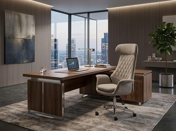 Sedia da ufficio direzionale, stile moderno, design beige, elegante
