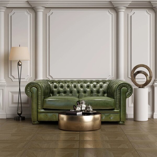 Divano Chesterfield Pelle Fiore verde inglese