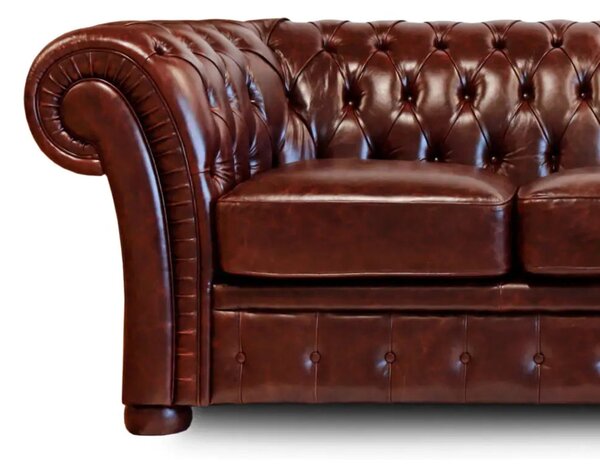 Divano Chesterfield Gabbiano Pelle Fiore Testa di Moro