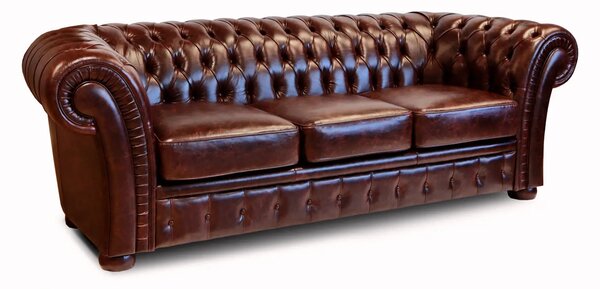 Divano Chesterfield Gabbiano Pelle Fiore Testa di Moro