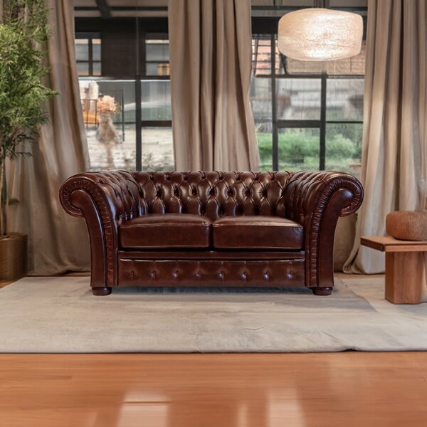 Divano Chesterfield Gabbiano Pelle Fiore Testa di Moro