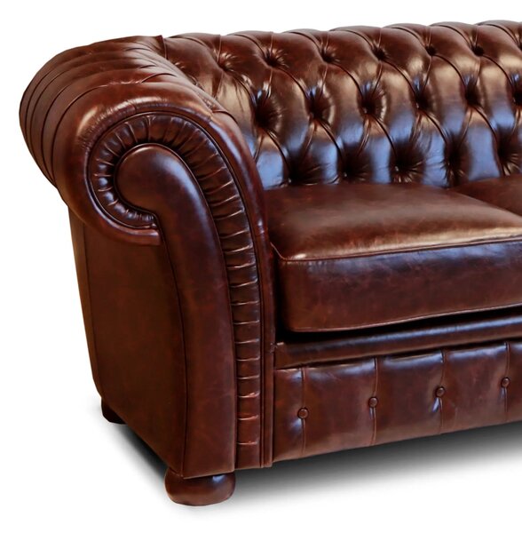 Divano Chesterfield Gabbiano Pelle Fiore Testa di Moro