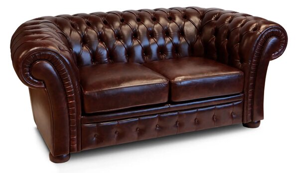 Divano Chesterfield Gabbiano Pelle Fiore Testa di Moro