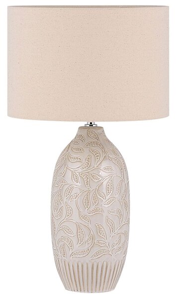 BELIANI Lampada da comodino in Vetroceramica beige 57 cm con motivo a foglia e paralume a tamburo tradizionale