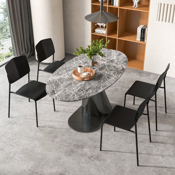 Costway Set di 4 sedie da pranzo con schienale ergonomico e seduta ampia, Sedie laterali senza bracci portata 160kg Nero