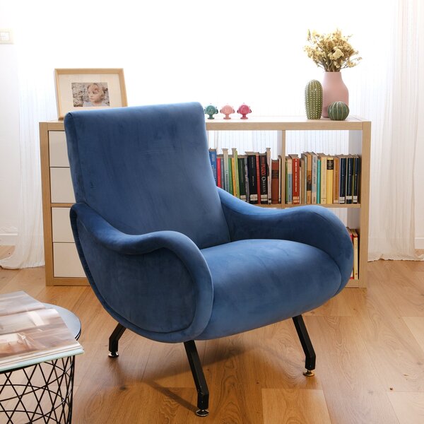 Poltrona Miss velluto blu oceano struttura nera