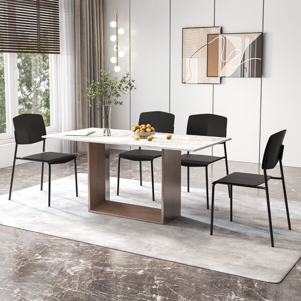 Costway Set di 4 sedie da pranzo con schienale ergonomico e seduta ampia, Sedie laterali senza bracci portata 160kg Nero