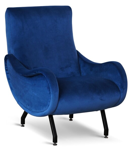 Poltrona Miss velluto blu oceano struttura nera