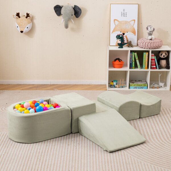 Costway Set di gioco in schiuma a 5 pezzi per bambini con piscina di palline coperture lavabili, Blocchi creativi palline non incluse Verde chiaro