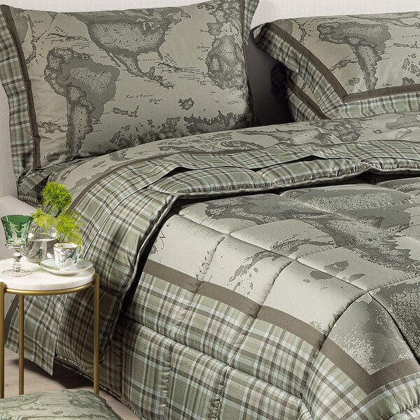 Trapunta MATRIMONIALE Geo Tartan Green UNICA Raso Di Cotone Caleffi