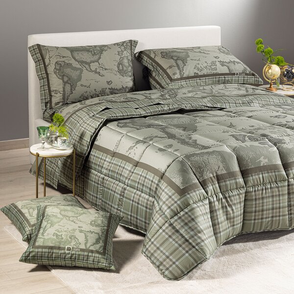 Trapunta MATRIMONIALE Geo Tartan Green UNICA Raso Di Cotone Caleffi