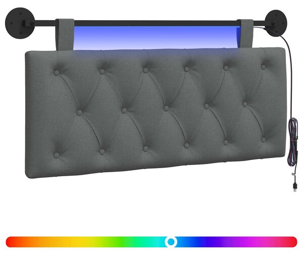 Testiera sospesa Con luce LED Grigio Scuro Tessuto