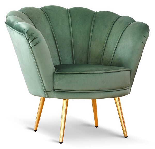 Poltrona Maia in Velluto Verde Menta, Monocolore o con retro in Microfibra Fantasia Esotica, Gambe Oro