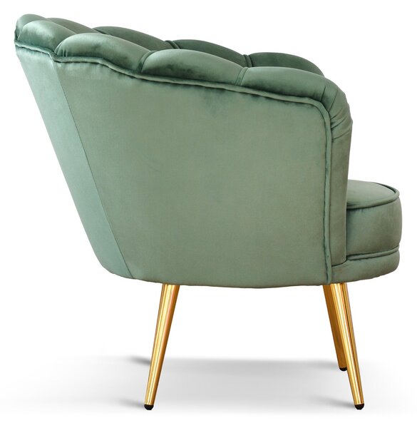 Poltrona Maia in Velluto Verde Menta, Monocolore o con retro in Microfibra Fantasia Esotica, Gambe Oro