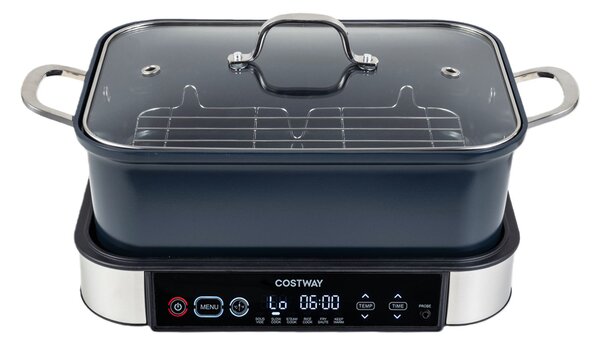 Costway Multicooker elettrica da 1600 w con timer e display led preimpostate da cucina e salotto, Slow cooker con pentola 6,5 l padella griglia per cottura a vapore