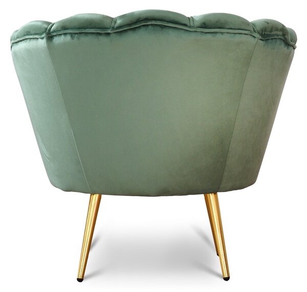 Poltrona Maia in Velluto Verde Menta, Monocolore o con retro in Microfibra Fantasia Esotica, Gambe Oro