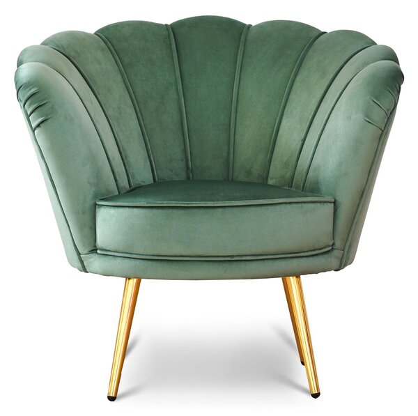 Poltrona Maia in Velluto Verde Menta, Monocolore o con retro in Microfibra Fantasia Esotica, Gambe Oro
