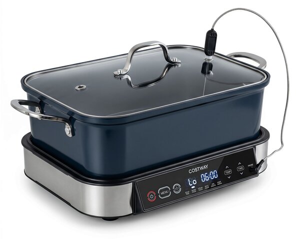 Costway Multicooker elettrica da 1600 w con timer e display led preimpostate da cucina e salotto, Slow cooker con pentola 6,5 l padella griglia per cottura a vapore