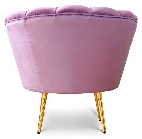 Poltrona Maia in Velluto Lilla, Monocolore o con retro in Microfibra Fantasia Multicolor, Gambe Oro