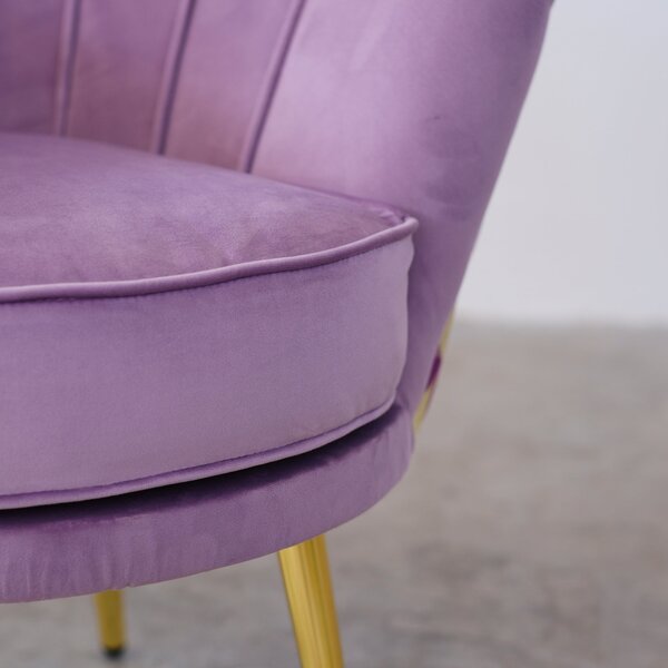 Poltrona Maia in Velluto Lilla, Monocolore o con retro in Microfibra Fantasia Multicolor, Gambe Oro