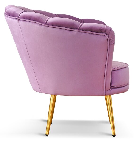 Poltrona Maia in Velluto Lilla, Monocolore o con retro in Microfibra Fantasia Multicolor, Gambe Oro