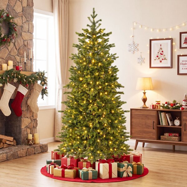 Costway Albero artificiale automatico con 434 rami ignifughi 250 luci regolabili e base, 180cm albero di natale con luci incorporati