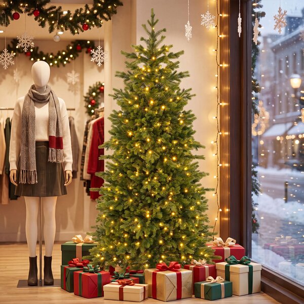 Costway Albero artificiale automatico con 434 rami ignifughi 250 luci regolabili e base, 180cm albero di natale con luci incorporati