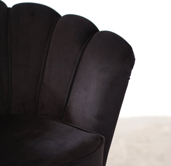 Poltrona Maia in Velluto Nero, Monocolore o con retro in Microfibra Zebrato, Gambe Nere con dettaglio Ottone