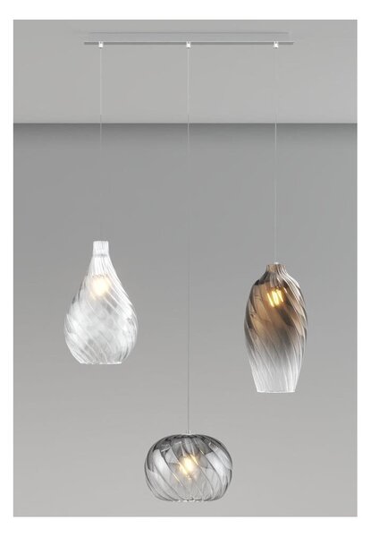 TIDE SOSPENSIONE LINEARE 3 LUCI BIANCA CON DIFFUSORI IN VETRO RIGATO COLORATO LAMPADINE ATTACCO E27 MODERNA
