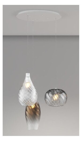 TIDE SOSPENSIONE ROTONDA 3 LUCI BIANCA CON DIFFUSORI IN VETRO RIGATO COLORATO LAMPADINE ATTACCO E27 MODERNA