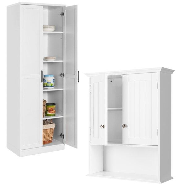 Costway Mobile dispensa alto con 2 ante e mobile sospeso da bagno a parete, Mobile multiuso per cucina lavanderia e mobile in legno per cucina camera