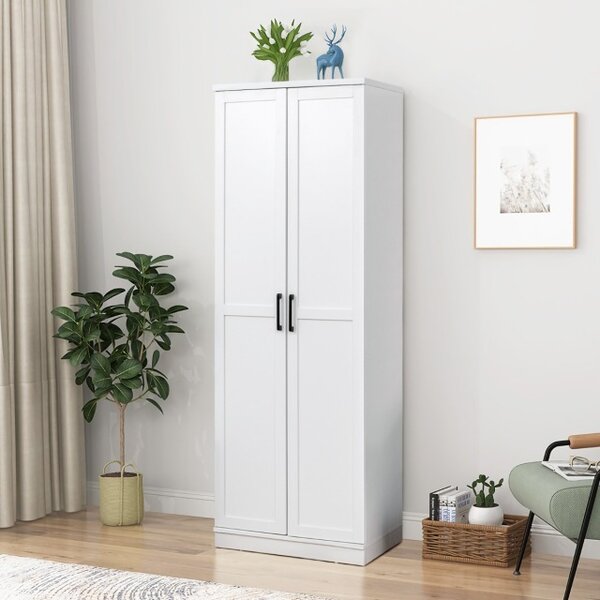 Costway Mobile dispensa alto con 2 ante e mobile sospeso da bagno a parete, Mobile multiuso per cucina lavanderia e mobile in legno per cucina camera
