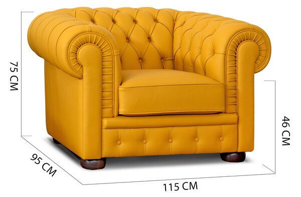 Poltrona Chesterfield Pelle Fiore Premium - Design Iconico
