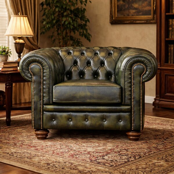 Poltrona Chesterfield Pelle Fiore Premium - Design Iconico