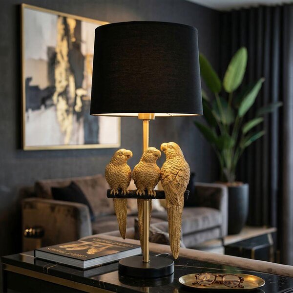 Mauro Ferretti pappagallo lampada da tavolo E27 Ø 30x62,5 cm nero oro