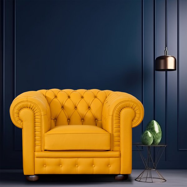Poltrona Chesterfield Pelle Fiore Premium - Design Iconico