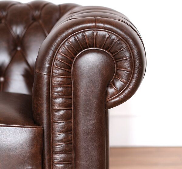 Divano Chesterfield pelle fiore testa di moro