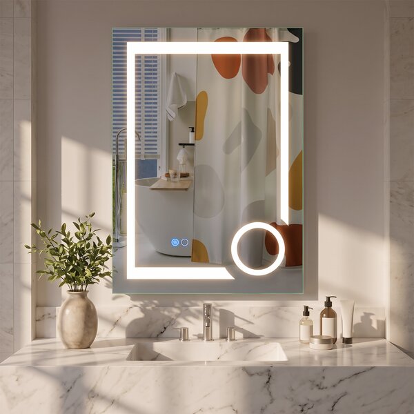 Costway Specchio bagno con luci led con mirror moderno per trucco luminosità e colore regolabili, Specchio da parete con antiappannamento