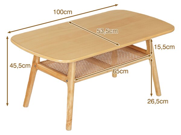 Costway Tavolo da caffè a 2 livelli con ripiano aperto in rattan e piedini antiscivolo, Tavolino basso quadrato per soggiorno e camera da letto Naturale