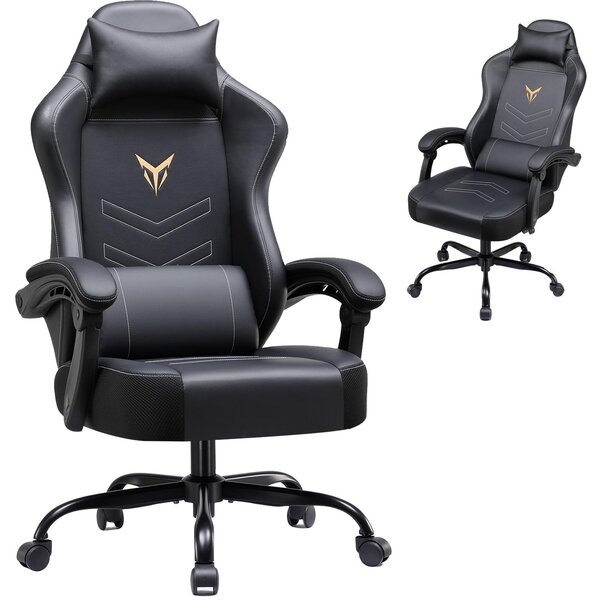 Sedia da gaming GTPLAYER, sedia ergonomica per giocatori, sedia da ufficio con altezza regolabile, dotata di cuscini per la testa e la zona lombare, sedia girevole in ecopelle, colore nero