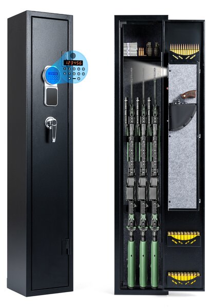 Costway Cassaforte metallica armi con serratura elettronica e luci LED interne, Armadio per fucili per armi lunghe pistole e munizioni