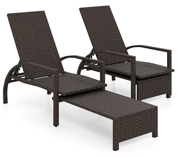 Costway Set di 2 lettino prendisole pieghevole da giardino con schienale regolabile in 6 posizioni, Sedia da salotto in rattan con poggiapiedi