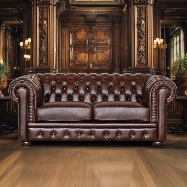 Divano Chesterfield pelle fiore testa di moro