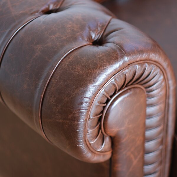 Divano Chesterfield pelle fiore testa di moro