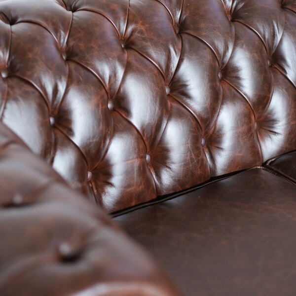 Divano Chesterfield pelle fiore testa di moro